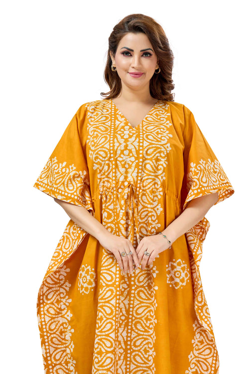 Yellow Paisley Design Batik, Hand Dyed Batik, 100% Cotton Kaftan - K215