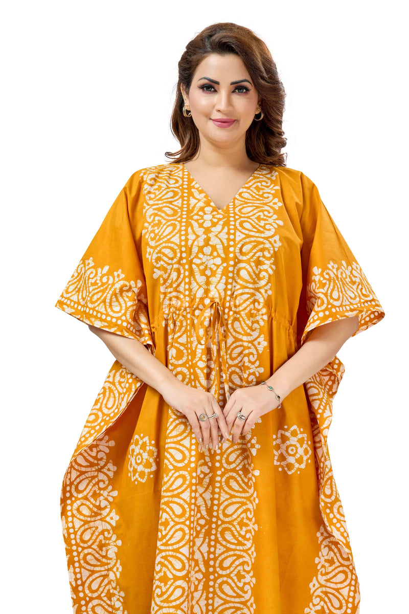 Yellow Paisley Design Batik, Hand Dyed Batik, 100% Cotton Kaftan - K215 - image 3