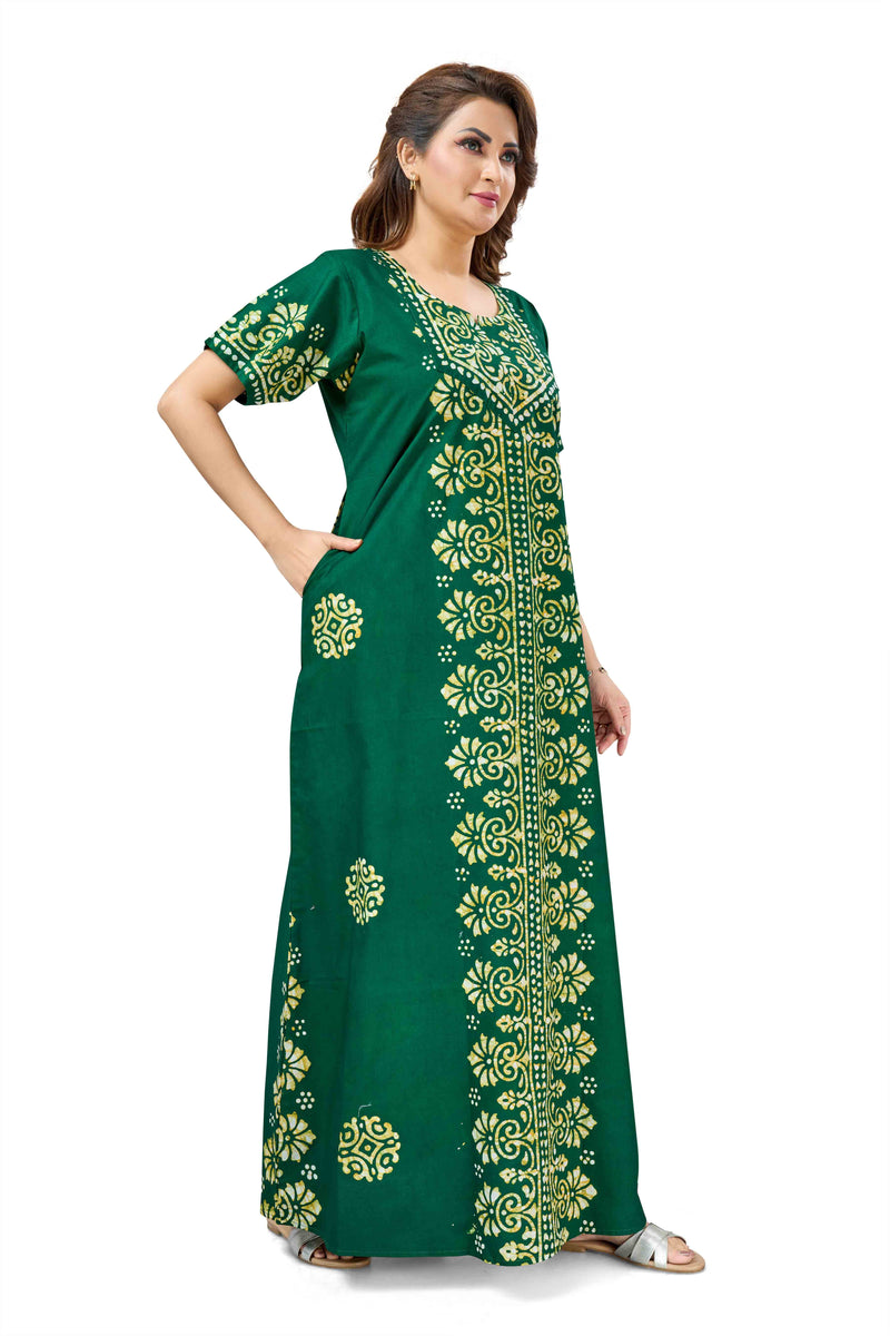 Green Motif Design Batik, Hand Dyed Batik, 100% Cotton Night Gown - NG237 image 2