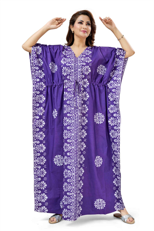 Purple Motif Design Batik, Hand Dyed Batik, 100% Cotton Kaftan - K236