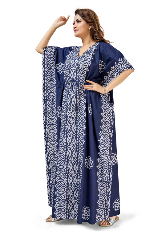 Blue Paisley Design Batik, Hand Dyed Batik, 100% Cotton Kaftan - K212