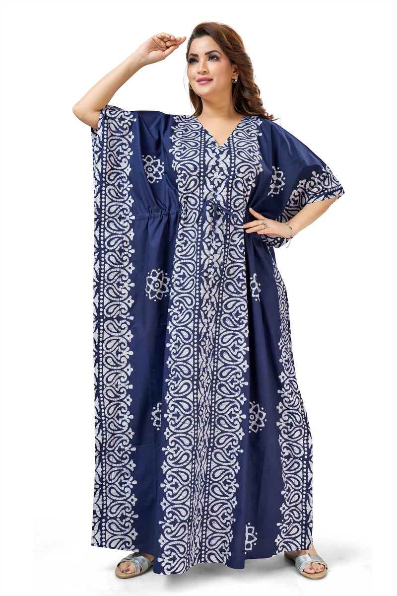Blue Paisley Design Batik, Hand Dyed Batik, 100% Cotton Kaftan - K212
