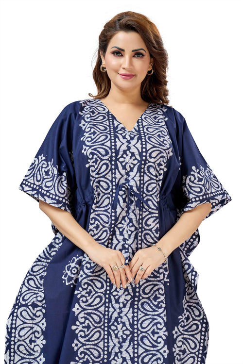 Blue Paisley Design Batik, Hand Dyed Batik, 100% Cotton Kaftan - K212