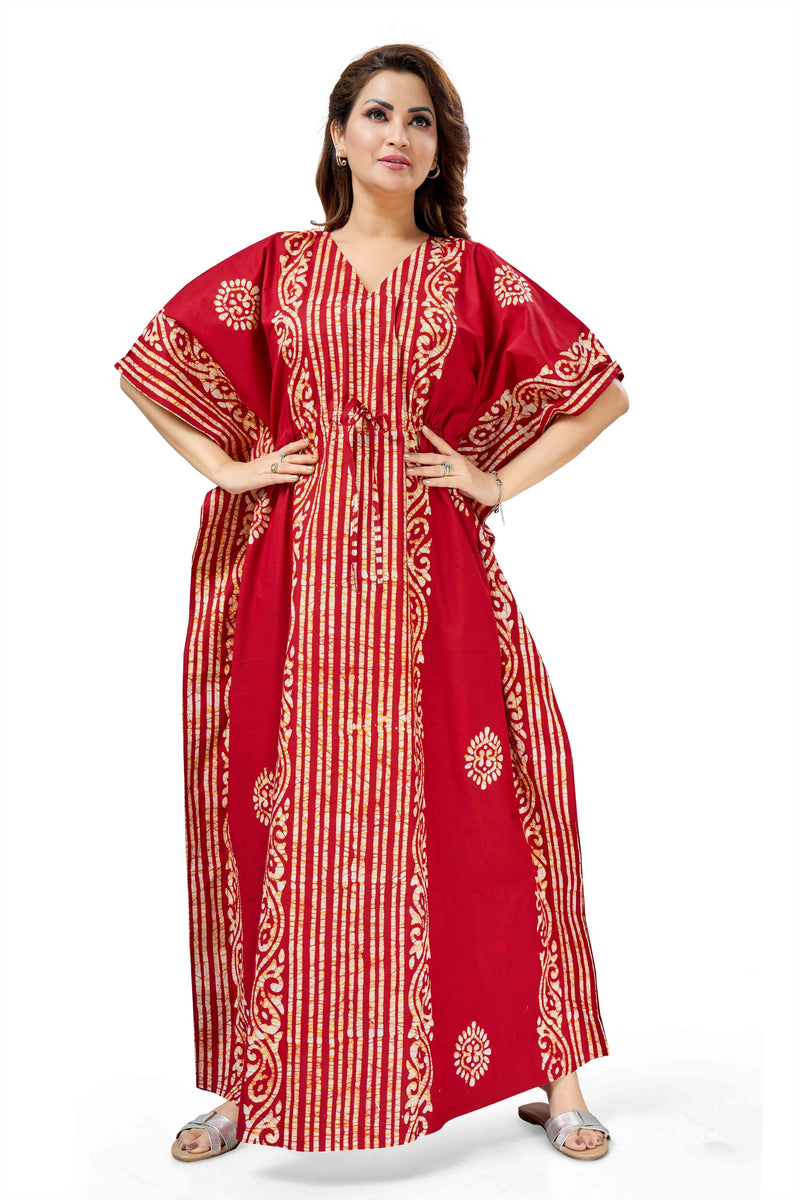 Red Lines Design Batik, Hand Dyed Batik, 100% Cotton Kaftan - K220