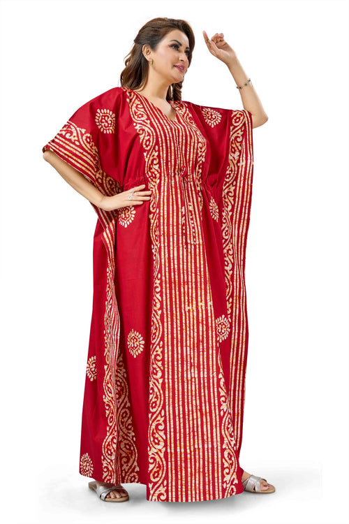 Red Lines Design Batik, Hand Dyed Batik, 100% Cotton Kaftan - K220