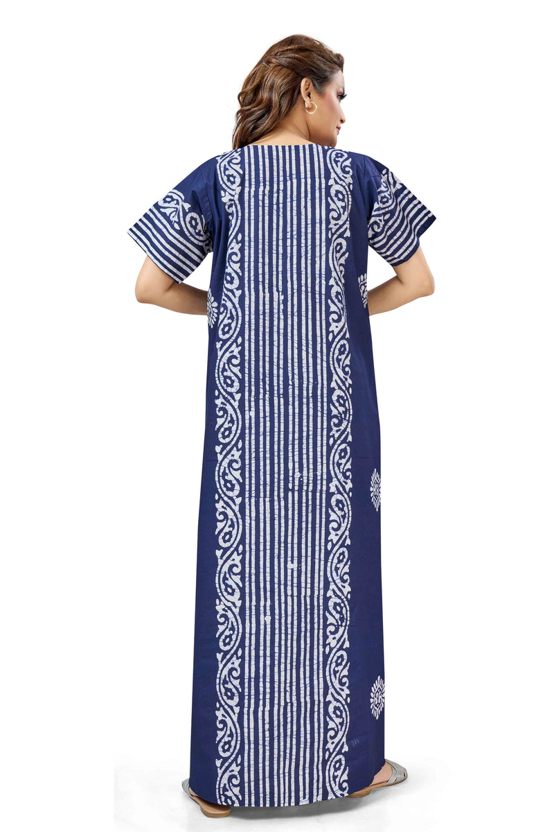 Navy Blue Lines Design Batik, Hand Dyed Batik, 100% Cotton Night Gown - NG221 image 5
