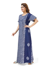 Navy Blue Lines Design Batik, Hand Dyed Batik, 100% Cotton Night Gown - NG221 image 3