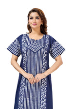 Navy Blue Lines Design Batik, Hand Dyed Batik, 100% Cotton Night Gown - NG221 image 4