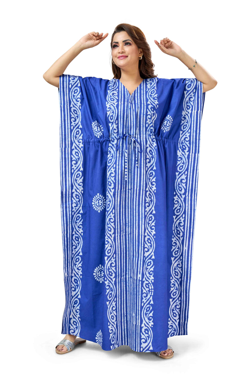 Blue Lines Design Batik, Hand Dyed Batik, 100% Cotton Kaftan - K222