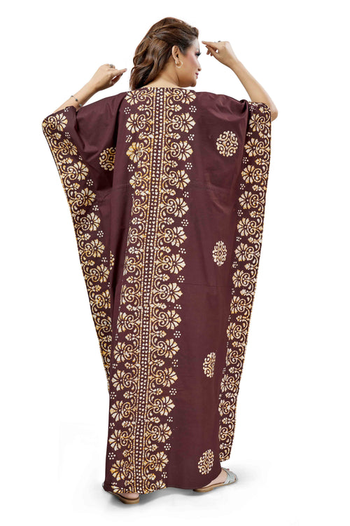 Brown Motif Design Batik, Hand Dyed Batik, 100% Cotton Kaftan - K233