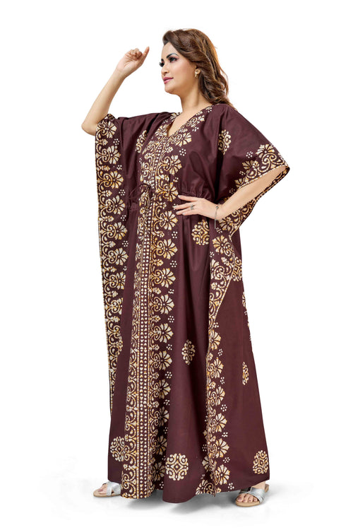 Brown Motif Design Batik, Hand Dyed Batik, 100% Cotton Kaftan - K233