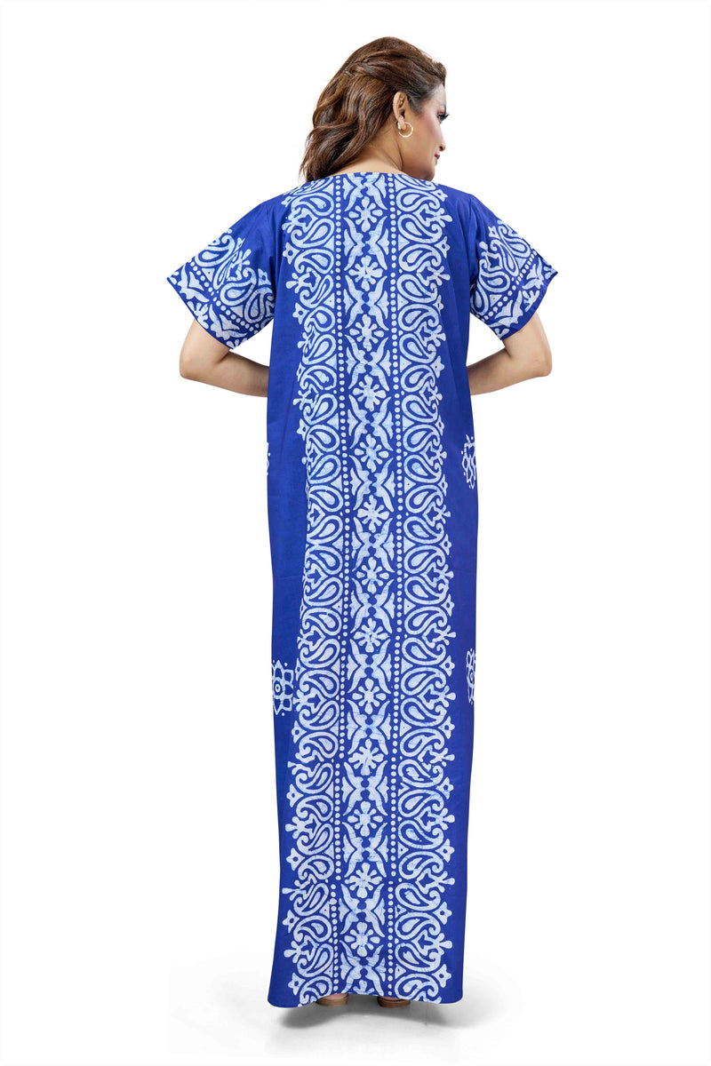 Blue Paisley Design Batik, Hand Dyed Batik, 100% Cotton Night Gown - NG212 image 5