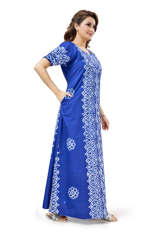 Blue Paisley Design Batik, Hand Dyed Batik, 100% Cotton Night Gown - NG212