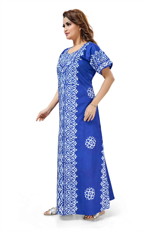 Blue Paisley Design Batik, Hand Dyed Batik, 100% Cotton Night Gown - NG212