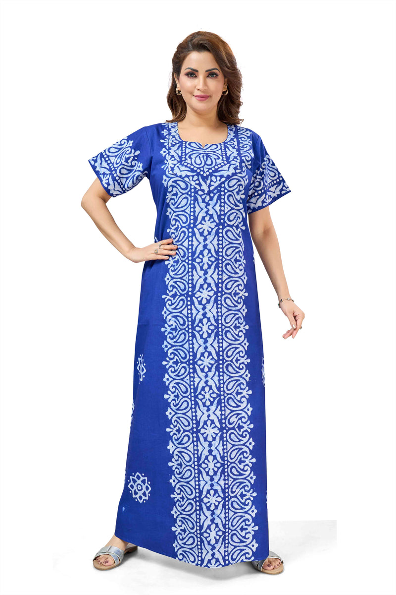 Blue Paisley Design Batik, Hand Dyed Batik, 100% Cotton Night Gown - NG212 image 4