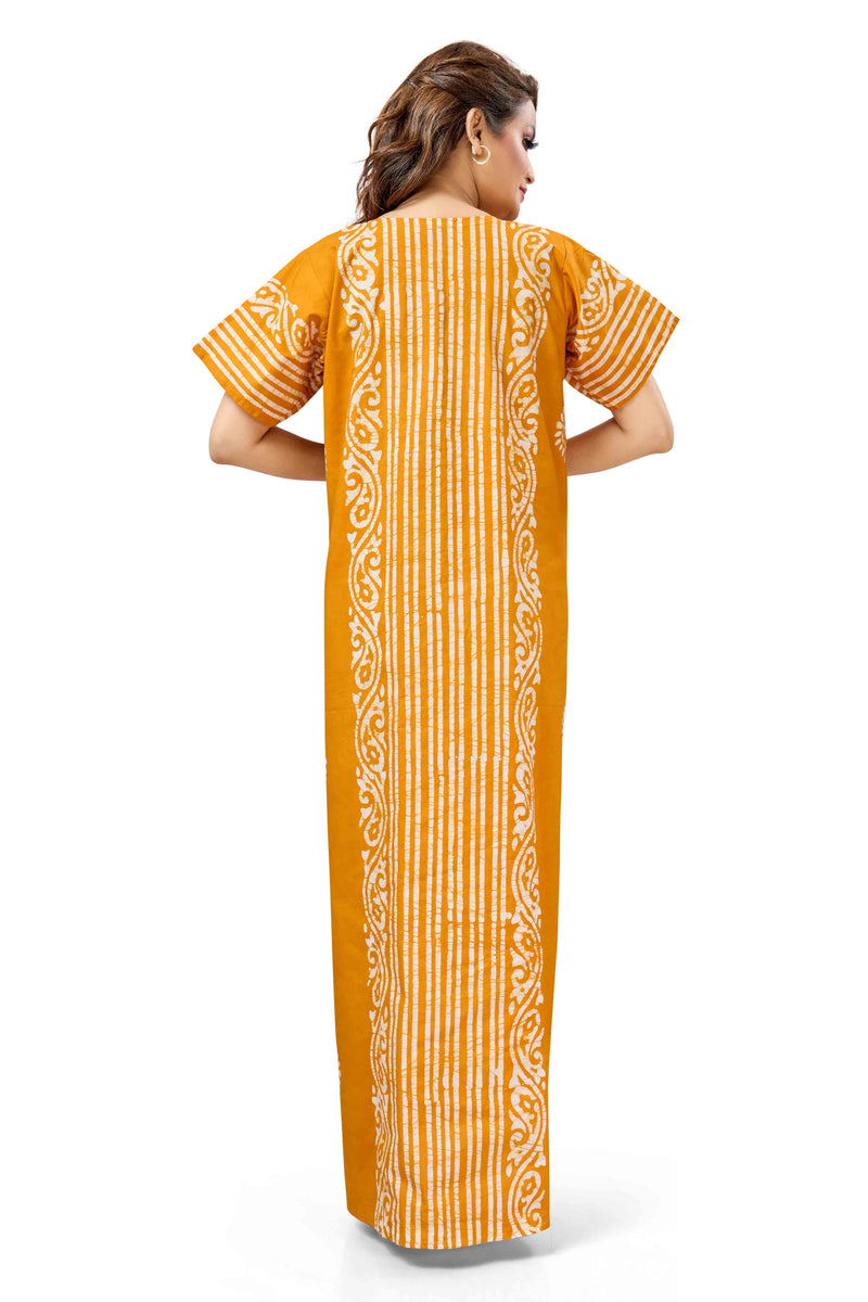 Yellow Lines Design Batik, Hand Dyed Batik, 100% Cotton Night Gown - NG225 image 5