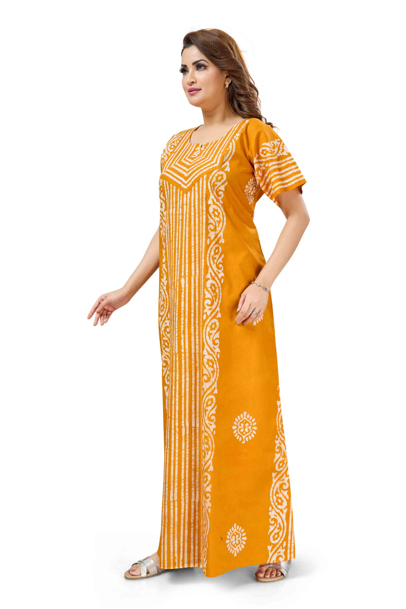 Yellow Lines Design Batik, Hand Dyed Batik, 100% Cotton Night Gown - NG225 image 2