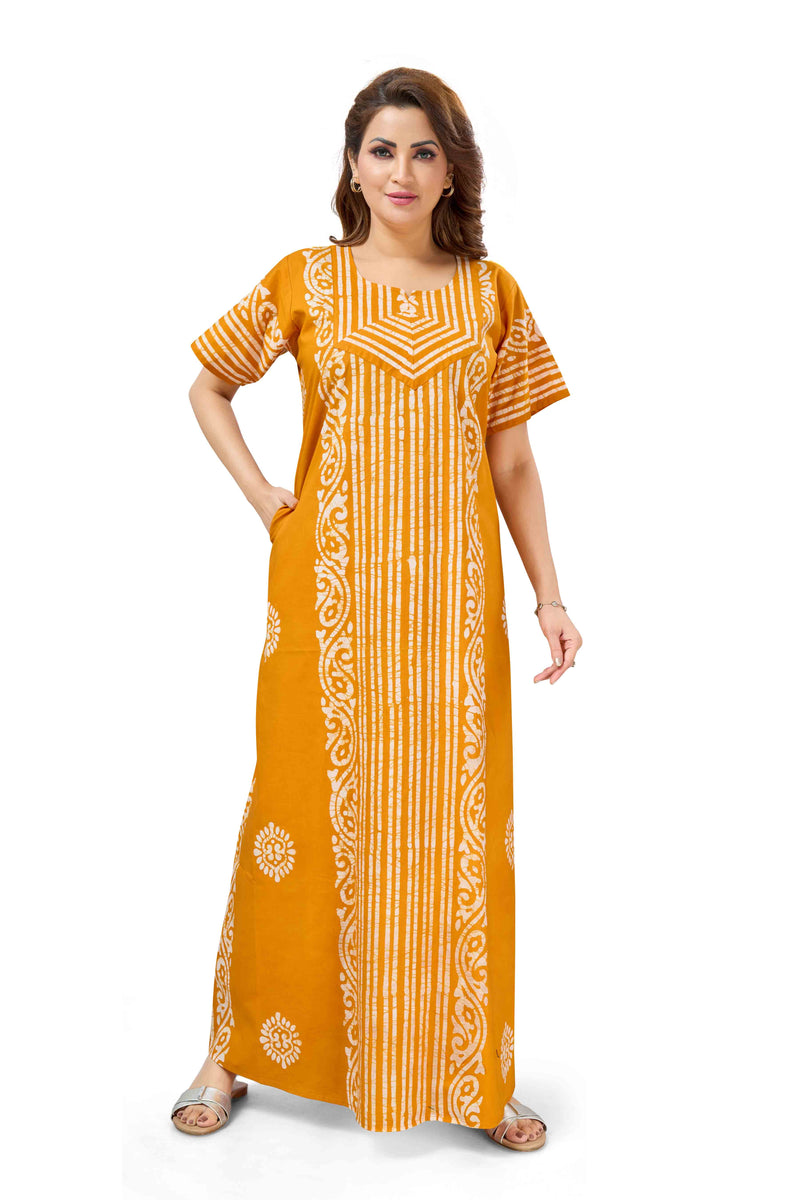 Yellow Lines Design Batik, Hand Dyed Batik, 100% Cotton Night Gown - NG225 image 3