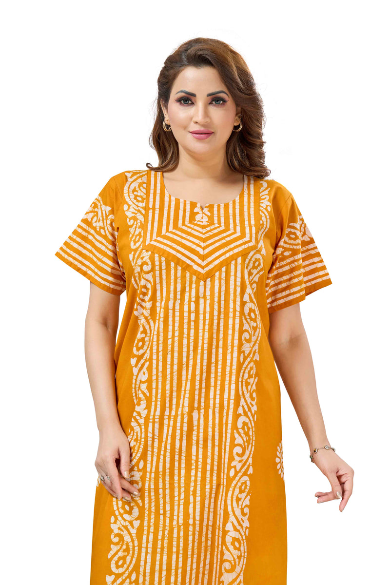Yellow Lines Design Batik, Hand Dyed Batik, 100% Cotton Night Gown - NG225 image 4