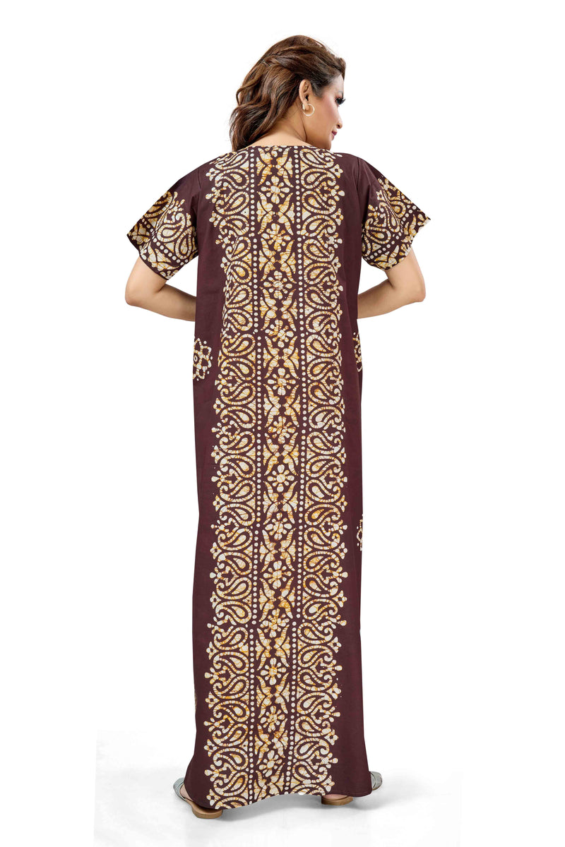 Brown Paisley Design Batik, Hand Dyed Batik, 100% Cotton Night Gown - NG213 image 5