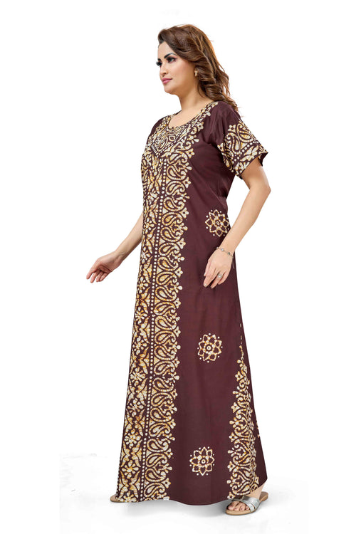 Brown Paisley Design Batik, Hand Dyed Batik, 100% Cotton Night Gown - NG213