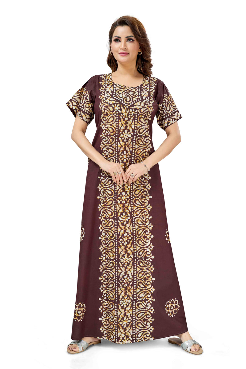 Brown Paisley Design Batik, Hand Dyed Batik, 100% Cotton Night Gown - NG213 image 4