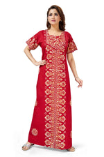 Red Motif Design Batik, Hand Dyed Batik, 100% Cotton Night Gown - NG230 image 1