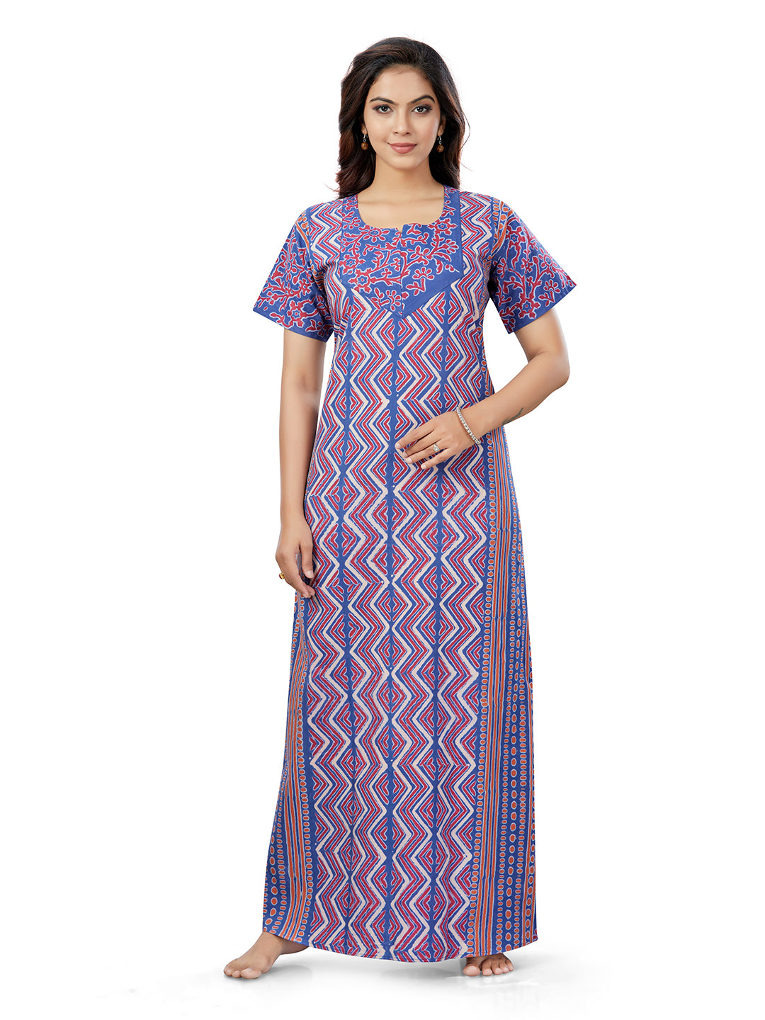 NG161 - Blue Zig Zag Batik, Hand Dyed Batik, 100% Cotton Night Gown