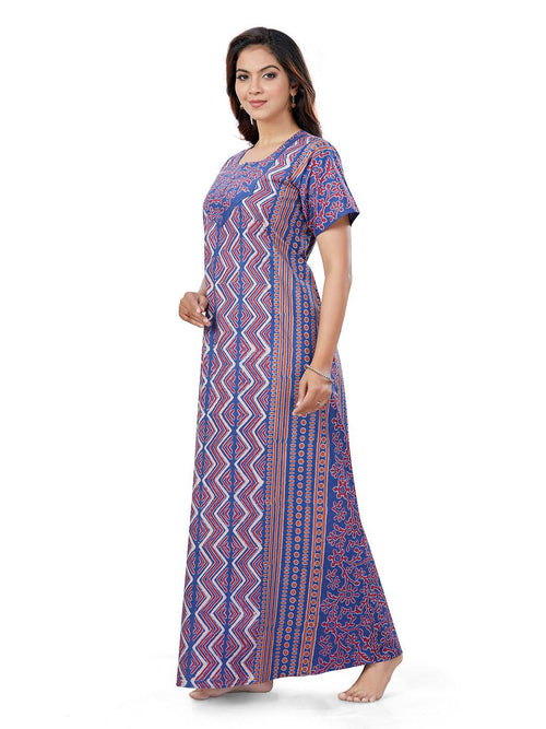 Blue Zig Zag Batik, Hand Dyed Batik, 100% Cotton Night Gown - NG161