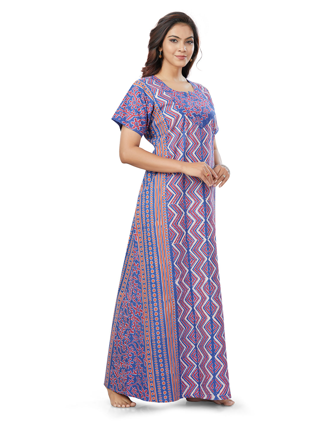 NG161 - Blue Zig Zag Batik, Hand Dyed Batik, 100% Cotton Night Gown