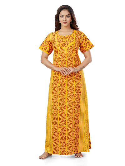 Yellow Zig Zag Batik, Hand Dyed Batik, 100% Cotton Night Gown - NG162