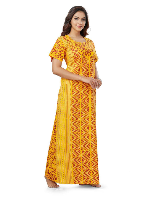 Yellow Zig Zag Batik, Hand Dyed Batik, 100% Cotton Night Gown - NG162
