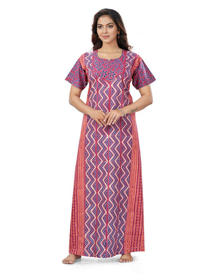 Purple Zig Zag Batik, Hand Dyed Batik, 100% Cotton Night Gown - NG163