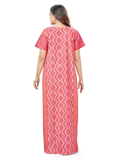 NG160 - Pink Zig Zag Batik, Hand Dyed Batik, 100% Cotton Night Gown - thekaftanshop.com