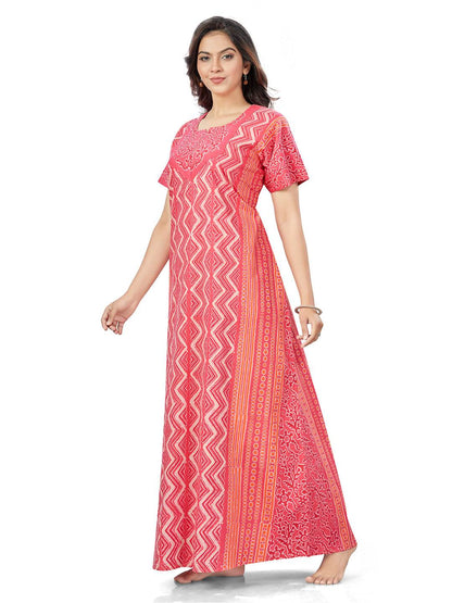 NG160 - Pink Zig Zag Batik, Hand Dyed Batik, 100% Cotton Night Gown - thekaftanshop.com