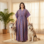 Blue Zig Zag Batik, Hand Dyed Batik, 100% Cotton Kaftan - K161 - image 2