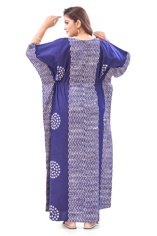 Navy Blue Waves Design Batik, Hand Dyed Batik, 100% Cotton Kaftan - K191