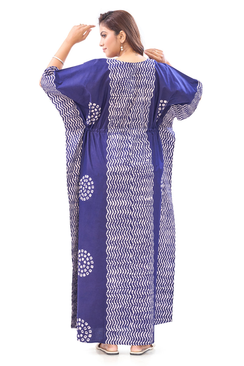 Navy Blue Waves Design Batik, Hand Dyed Batik, 100% Cotton Kaftan - K191 - image 3