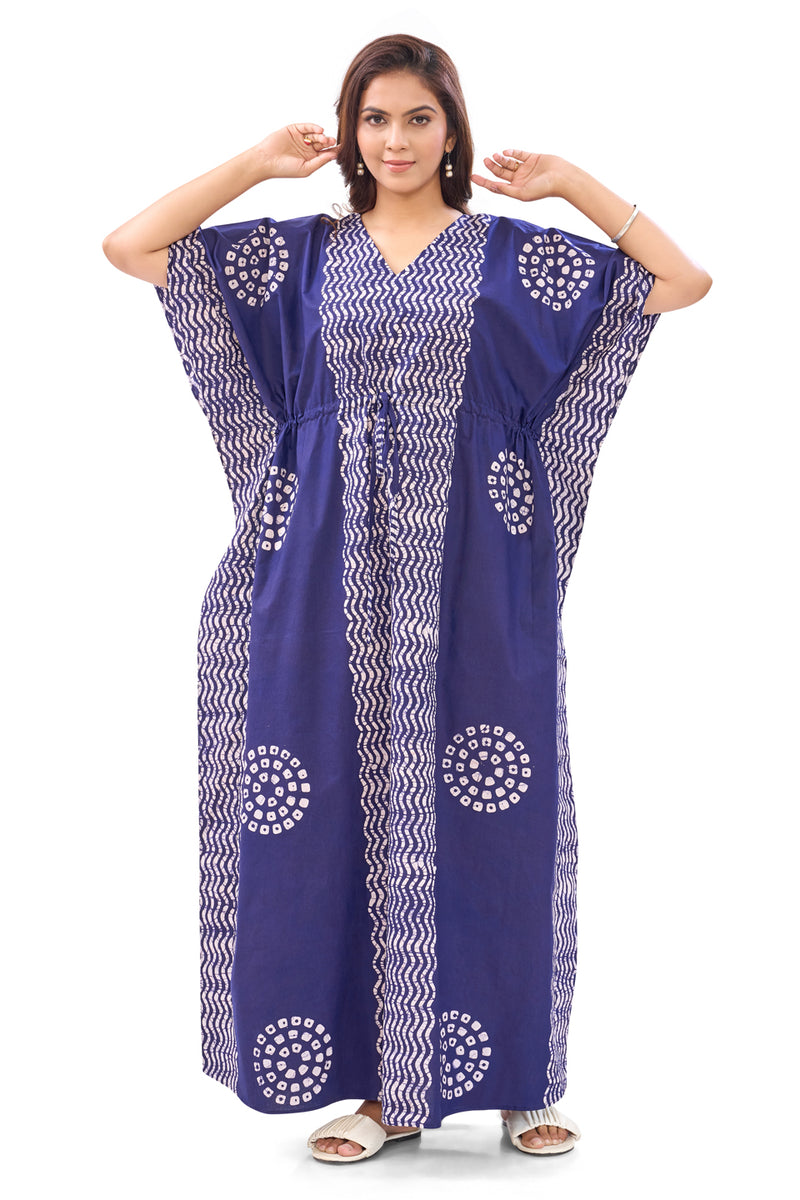 Navy Blue Waves Design Batik, Hand Dyed Batik, 100% Cotton Kaftan - K191