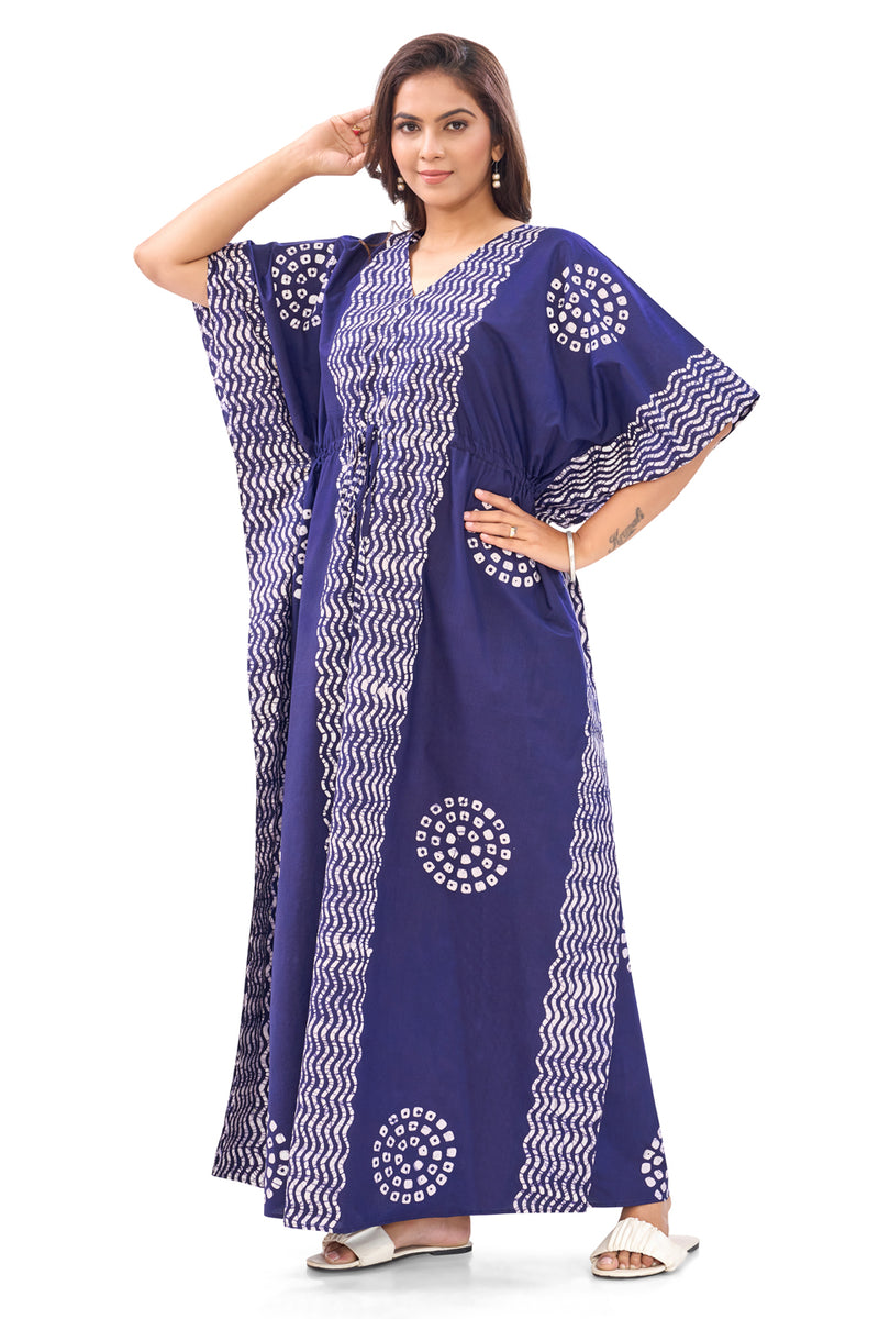 Navy Blue Waves Design Batik, Hand Dyed Batik, 100% Cotton Kaftan - K191 - image 4