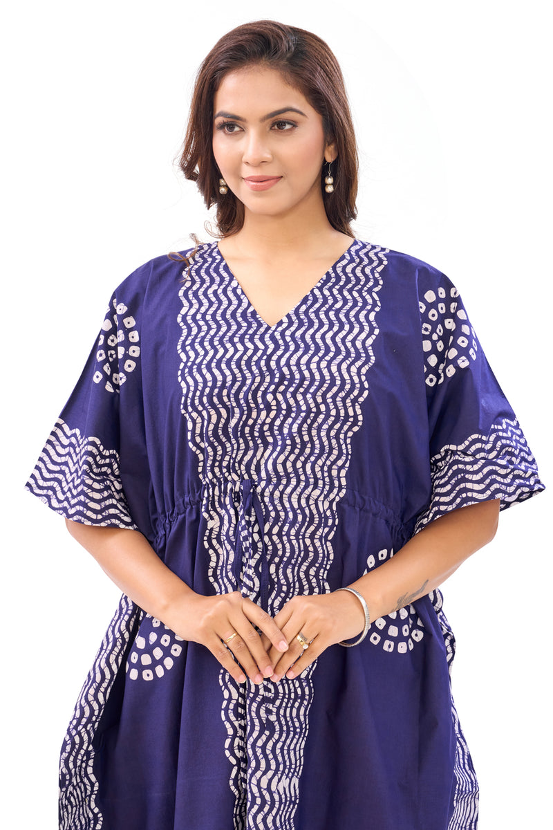 Navy Blue Waves Design Batik, Hand Dyed Batik, 100% Cotton Kaftan - K191 - image 2