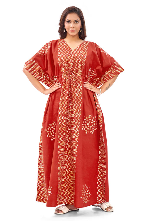 Red Waves Design Batik, Hand Dyed Batik, 100% Cotton Kaftan - K190