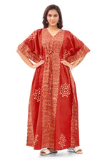Red Waves Design Batik, Hand Dyed Batik, 100% Cotton Kaftan - K190 - image 2