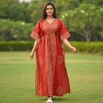 Red Waves Design Batik, Hand Dyed Batik, 100% Cotton Kaftan - K190 - image 1