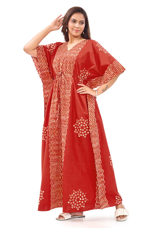 Red Waves Design Batik, Hand Dyed Batik, 100% Cotton Kaftan - K190