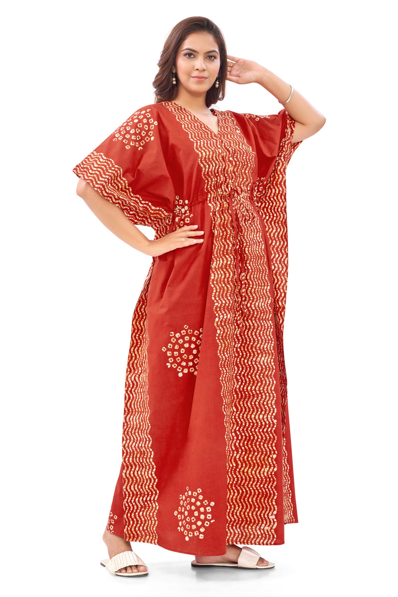 Red Waves Design Batik, Hand Dyed Batik, 100% Cotton Kaftan - K190 - image 4