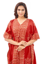 Red Waves Design Batik, Hand Dyed Batik, 100% Cotton Kaftan - K190 - image 1