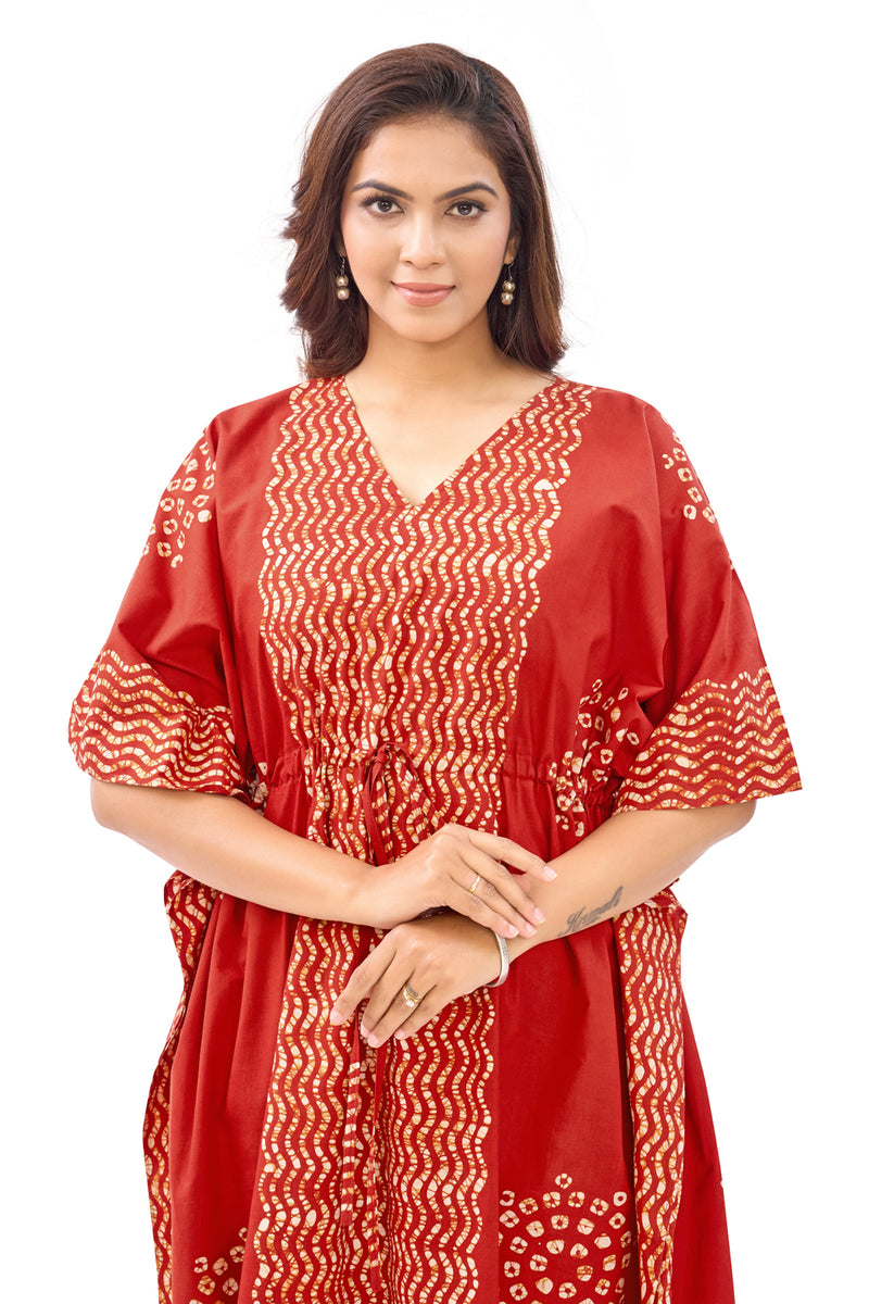 Red Waves Design Batik, Hand Dyed Batik, 100% Cotton Kaftan - K190