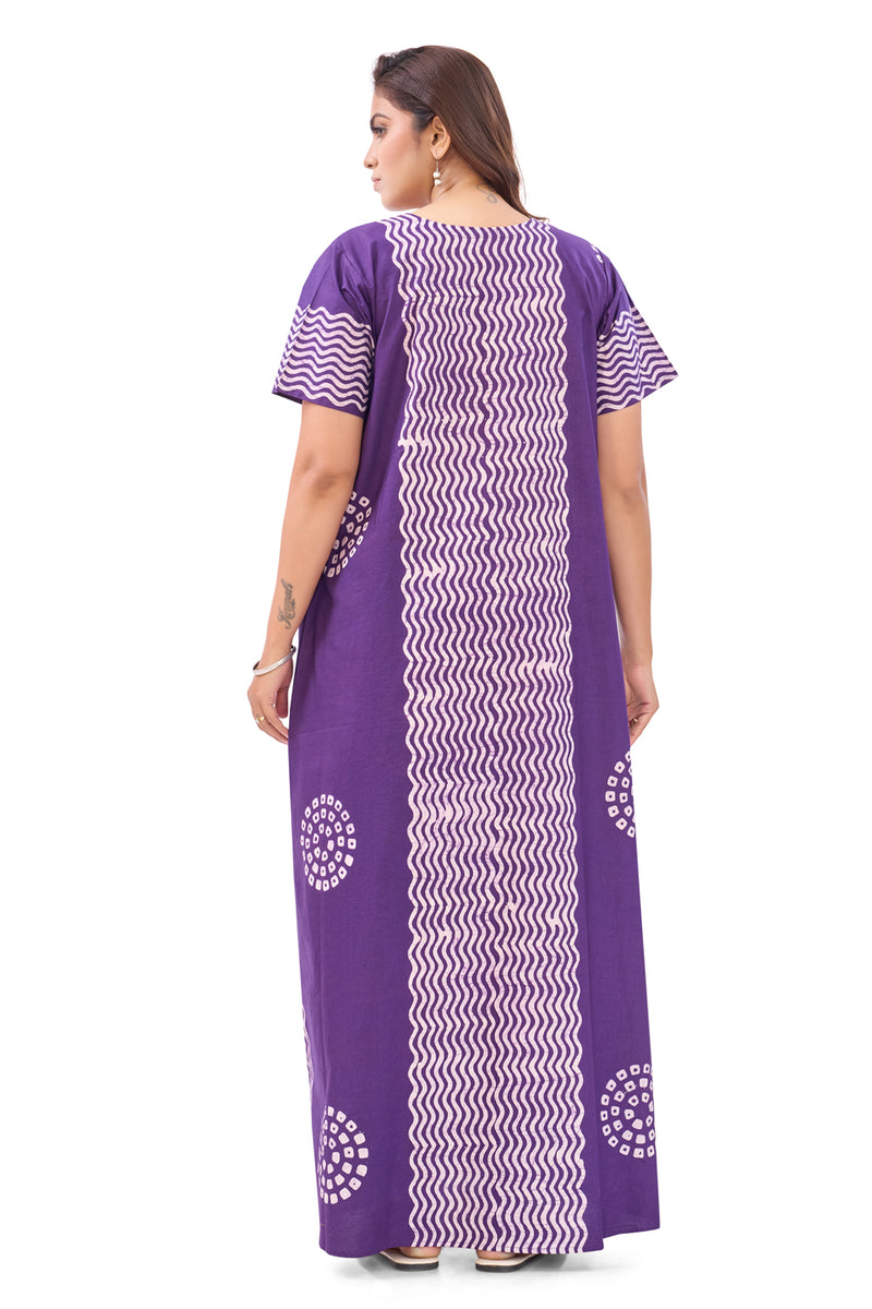 Purple Waves Design Batik, Hand Dyed Batik, 100% Cotton Night Gown - NG196 image 6