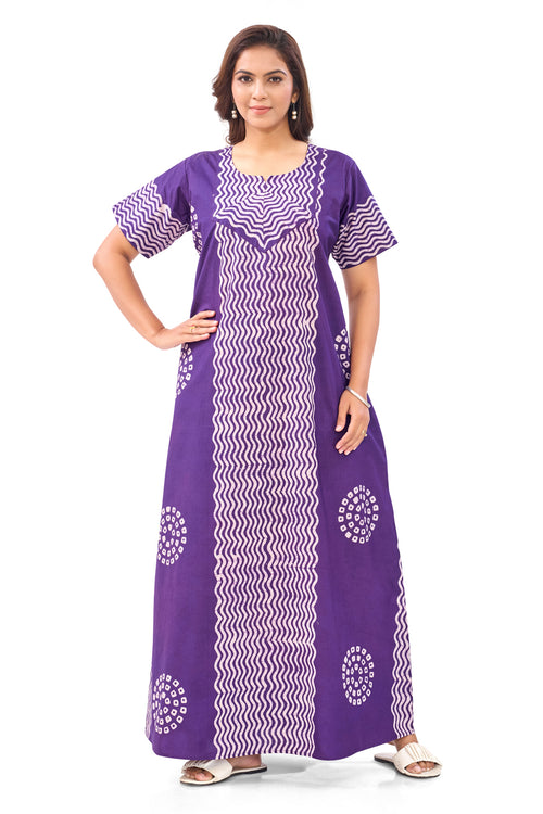 Purple Waves Design Batik, Hand Dyed Batik, 100% Cotton Night Gown - NG196